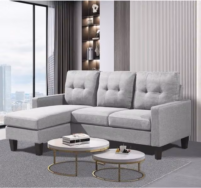 Kosy Koala Reversible L-Shape Corner 3 Seater Fabric Sofa in Grey with Matching Ottoman
