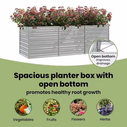vidaXL Galvanised Steel Raised Bed in Silver, W: 240 cm, D: 80 cm, H: 77 cm – 4