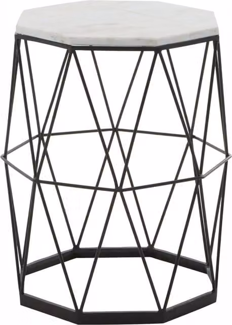 Interiors by Premier Orsina Side Table with Octagonal White Marble Inset and Geometric Black Iron Frame – 1