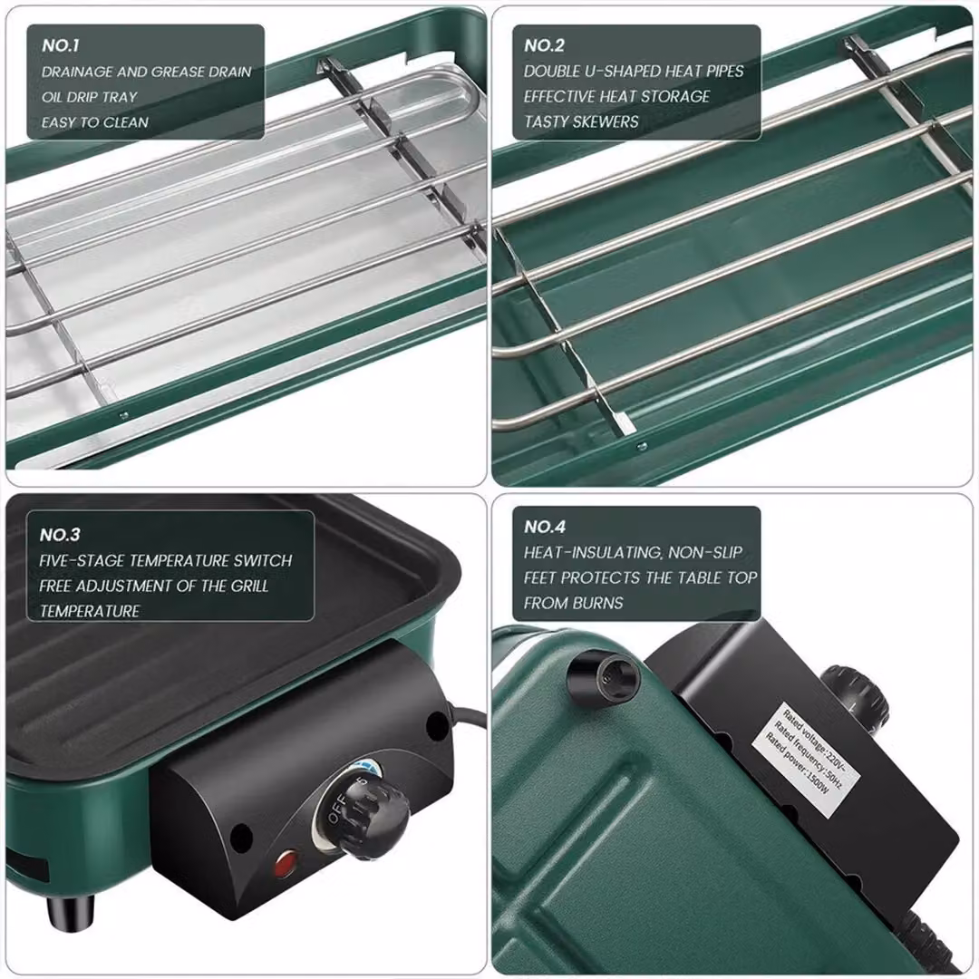SPETLEK 1500W Smokeless Indoor Barbecue Griddle with Non-Stick Coating and Adjustable Thermostat, Green – 3