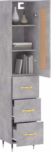 Berkfield Home Modern Highboard in Concrete Grey with Hinged Doors and Internal Shelves, W/D/H: 34.5 x 34 x 180 cm