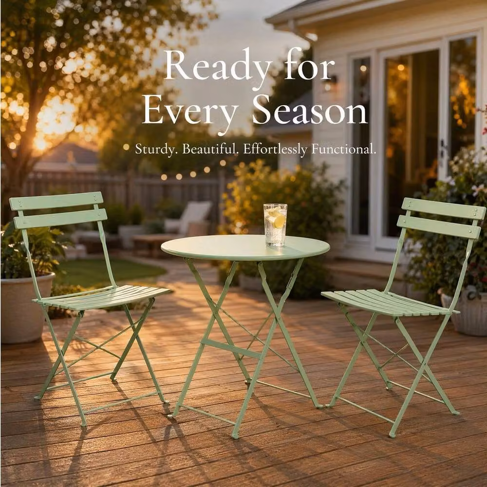 KORVIXA Green 3 Piece Steel Folding Bistro Set W/D/H: 100 x 100 x 100 cm – 3
