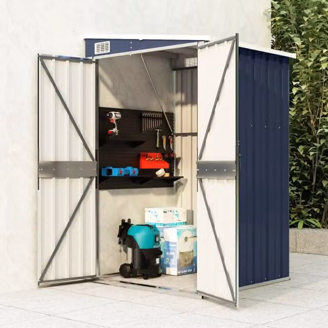Berkfield Home Wall-mounted Pent Garden Shed in Anthracite Galvanised Steel, W/D/H: 118 x 100 x 178 cm