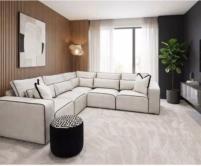 Home & Love Sloane Luxury Fixedback Left-Facing Corner Sofa in Beige Fabric