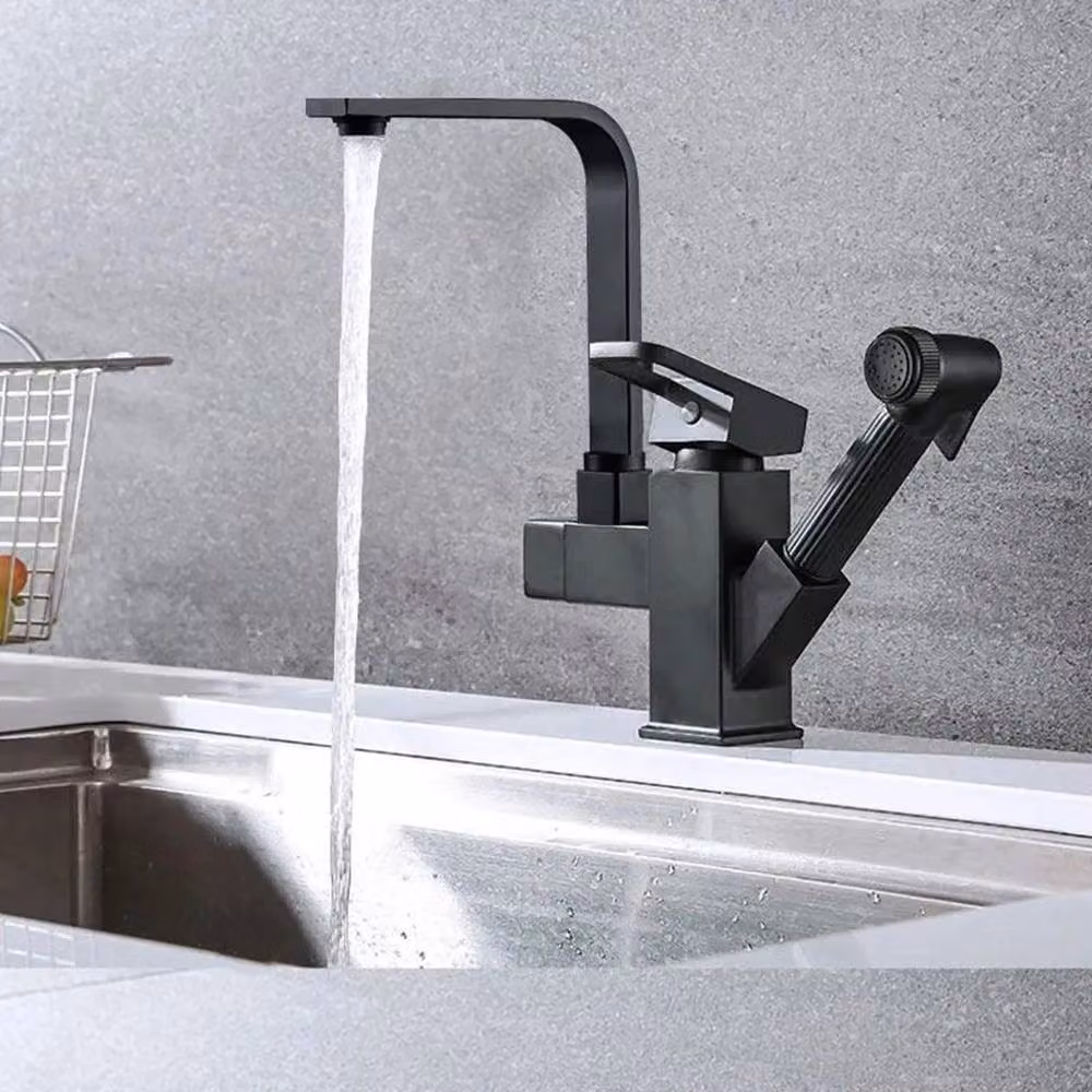 SPETLEK Monobloc Kitchen Sink Mixer Tap with Pull Out Spout and Swivel Spout in Matt Black – 3