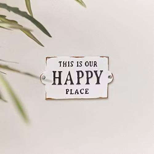 Melody Maison Rustic White and Black Metal Rectangular Wall Plaque with Typography