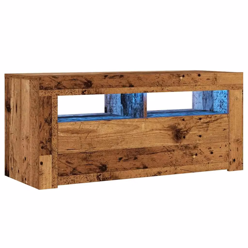 Berkfield Home Modern TV Cabinet with LED Lights in Old Wood Brown, W/D/H: 90 x 35 x 40 cm – 3