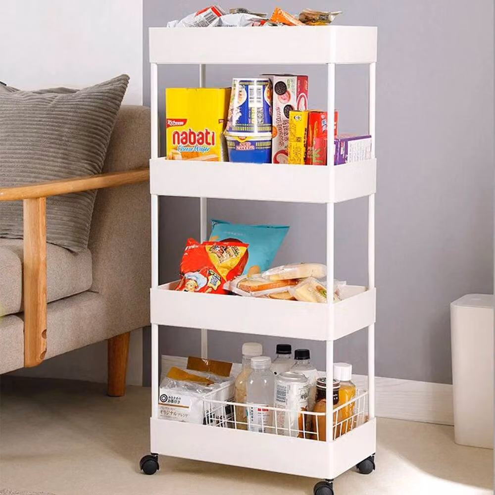KORVIXA 4-Tier Rolling Trolley Rack in White – 2