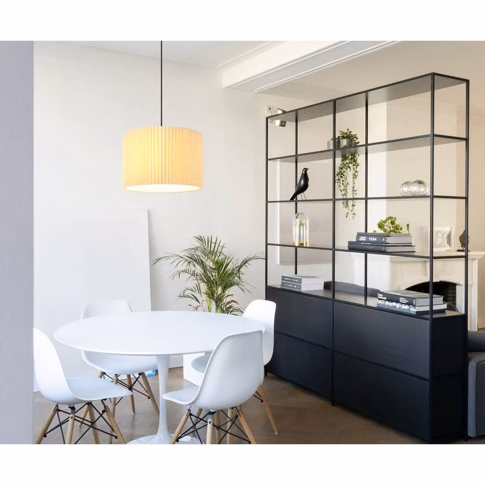 Globo Lighting Cylindrical Textile Pendant Light in Beige and Black, Diameter: 38 cm, Height: 120 cm, 1x E27 – 5