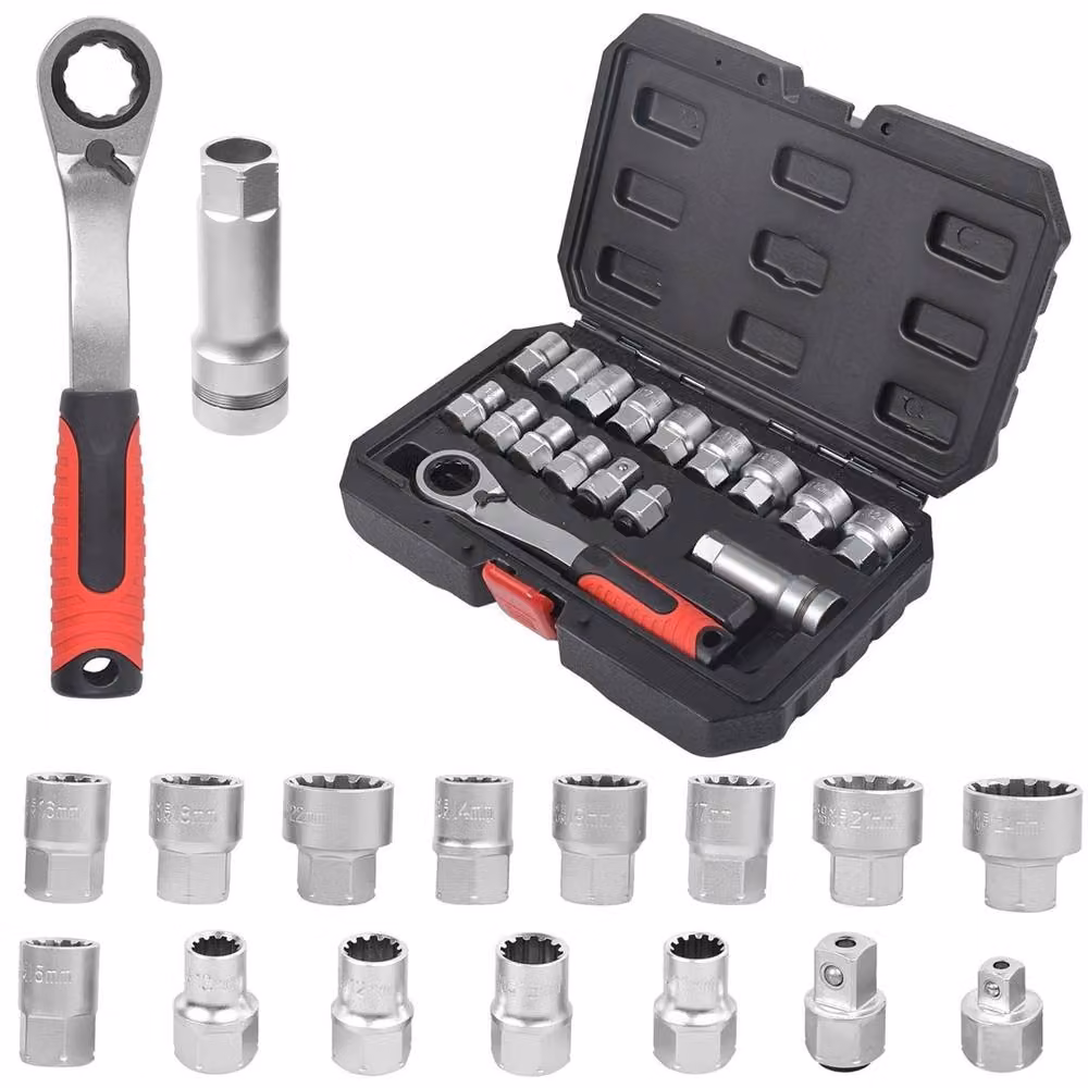 Nordara 17-Piece Pass Thru Ratchet Socket Set, 10-24mm, 1/2" and 3/8" Drive, Silver – 4