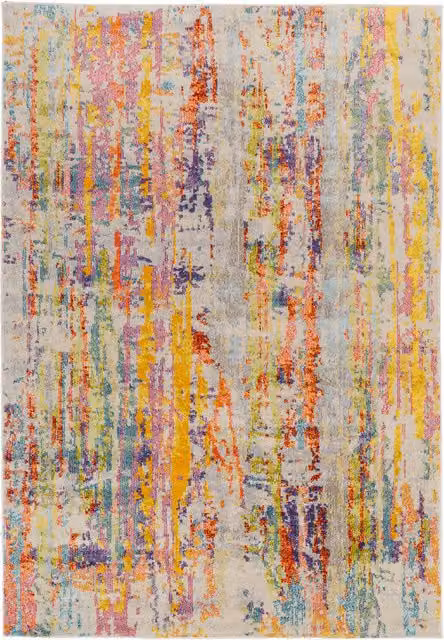 The Rug House Multi Colour Abstract Modern Area Rug in Pink, Blue, Yellow and Green, Width: 280 cm
