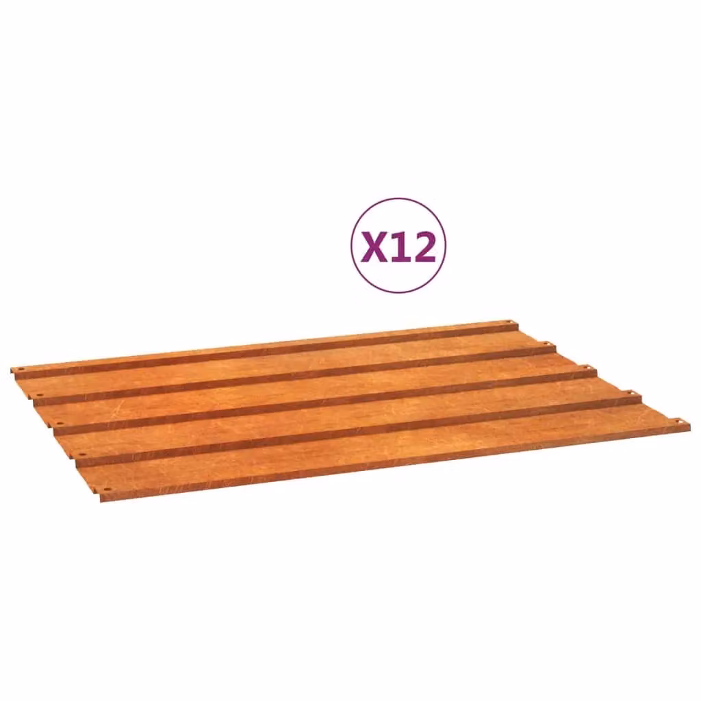 Berkfield Home 12-Piece Corrugated Corten Steel Roof Panels in Brown, W/H: 60 x 44 cm – 2