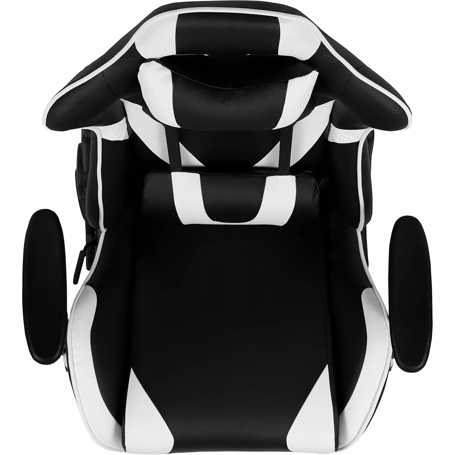 FWStyle Black and White Faux Leather Bucket Seat Racer Gaming Chair with Headrest and Armrests – 4