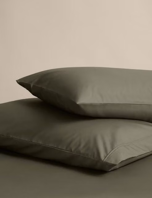 M&S 2 Pack Egyptian Cotton Pillowcases in Khaki Green