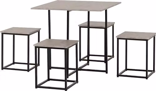 Seconique Kent Stowaway Dining Set in Stone Effect and Black with 4 Stools, W 80 cm x D 80 cm x H 76 cm – 2