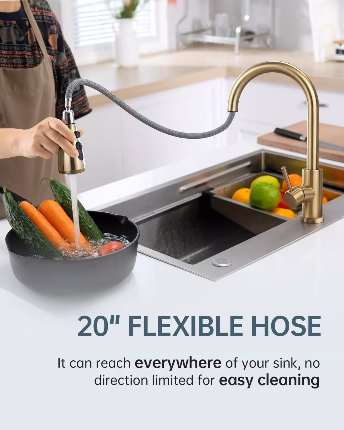 Appaso Gold Single Lever Kitchen Sink Mixer Tap with 3 Spray Modes and Pull Out Spout – 3
