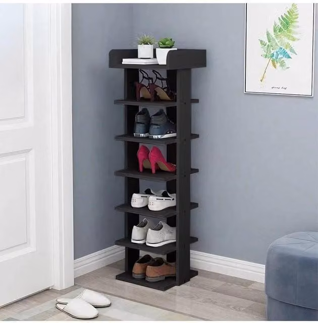 H&O Direct 7-Tier Wood Shoe Rack Organizer in Black
