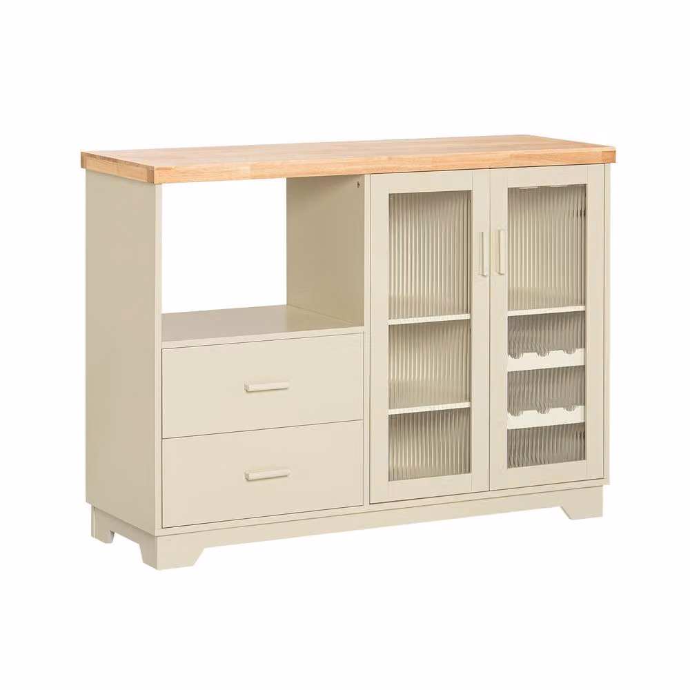 SoBuy Modern Kitchen Sideboard with Glass Doors and Wine Rack in Beige – 2