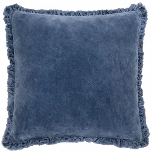 Yard Bertie Blue Cotton Velvet Square Cushion, W/D/H: 45 x 45 x 45 cm