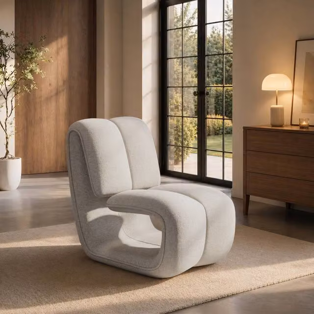 Solace+Co Maelys Sculptural Lounge Chair in Beige Chenille Fabric – 1