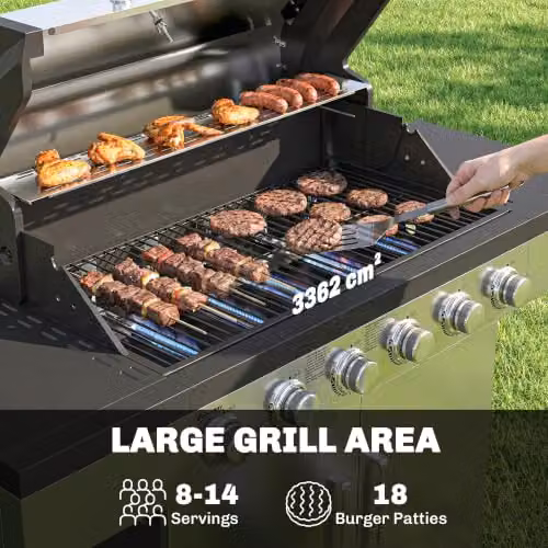 Outsunny 6 Burner Propane Gas BBQ Grill with Warming Rack, Thermometer and Wheels, Silver – 3
