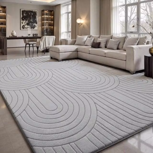 PAWNORA Grey Soft Fluffy Anti-Slip Geometric Mat, W: 200 cm, D: 300 cm – 1