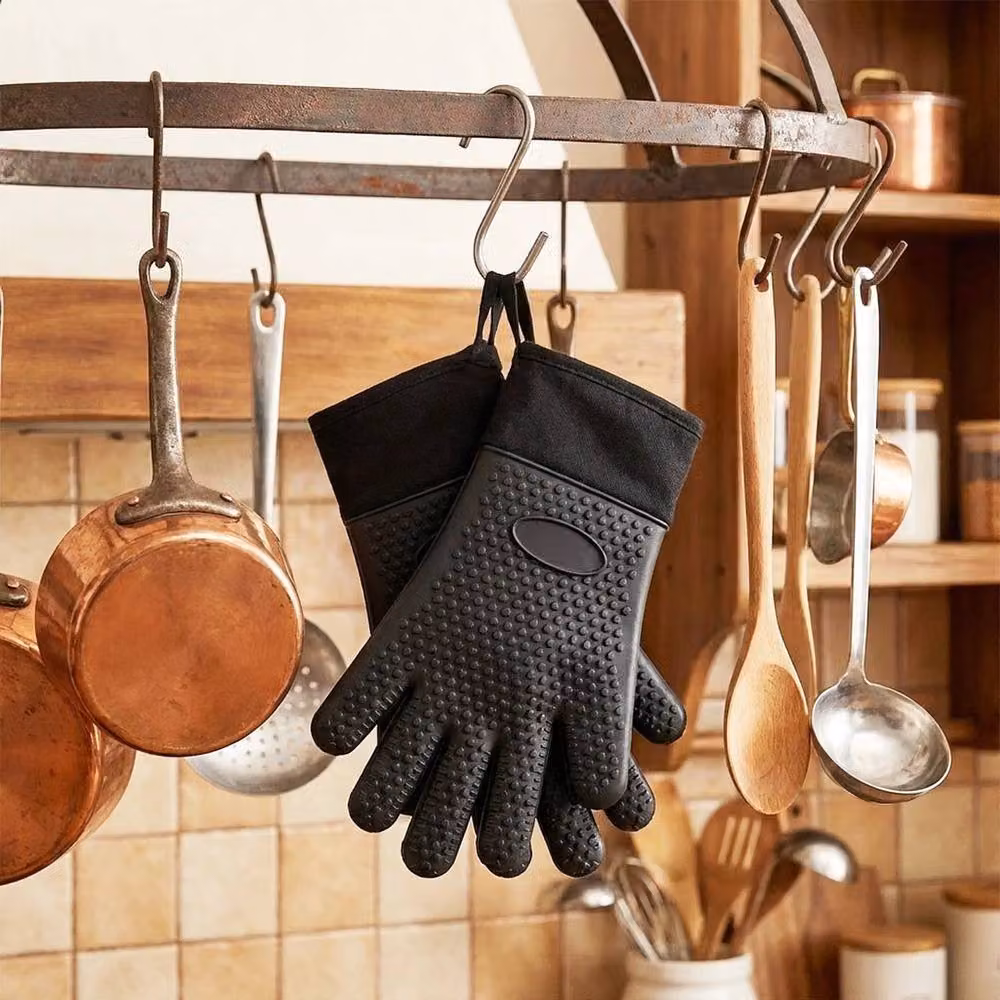 SPETLEK Black Silicone Non-Slip BBQ Grilling Gloves for Cooking – 4