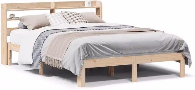 Berkfield Home Rustic Pine Bed Frame with Headboard and Side Compartments, Brown, W/D/H: 160 x 200 cm