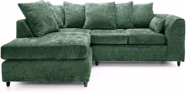 Furnishings For Less UK Monaco Green Chenille Fabric 3 to 4 Seater L Shaped Corner Sofa, Left Hand Facing