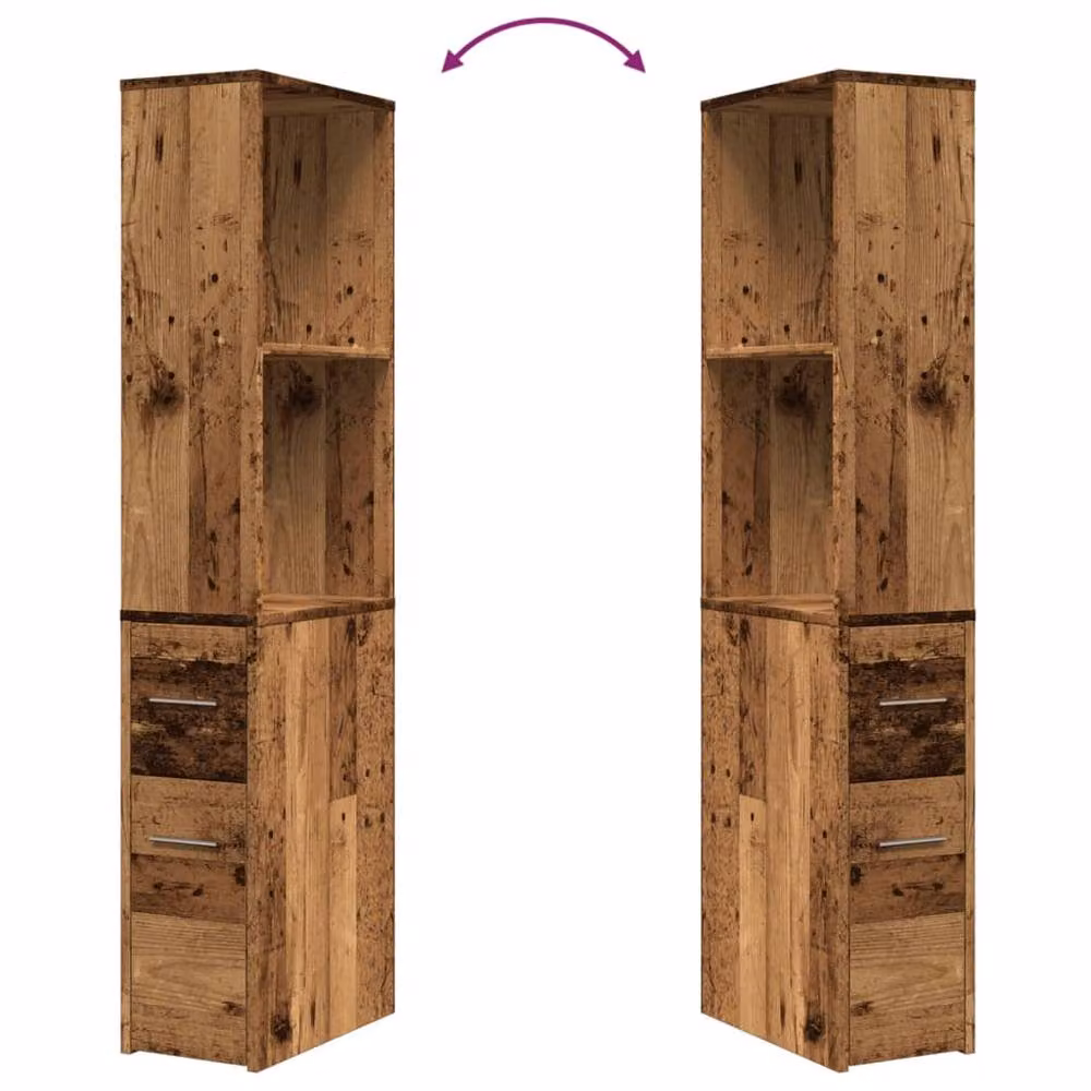 Berkfield Home Narrow Bathroom Cupboard with Wheels in Old Wood Brown, H 135 x W 22 x D 41 cm – 2