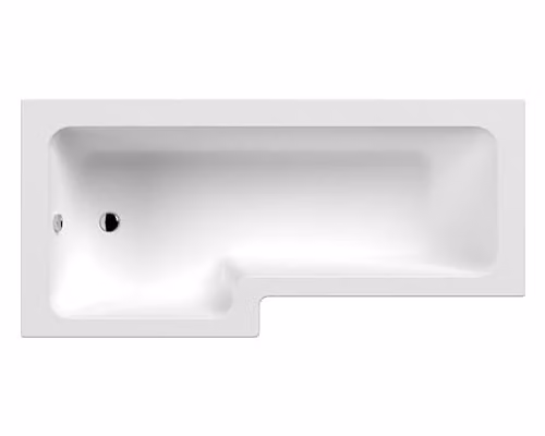 nuie NSK801S Modern L-Shaped Square Shower Bath with Legs, Left Hand, White, W/D/H: 1800 x 850 x 390 mm