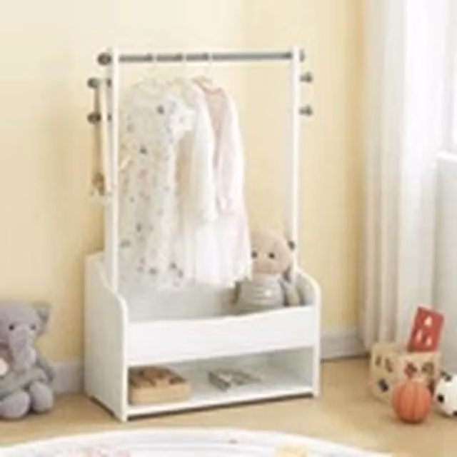 EONLION Kids Hanging Clothes Rail with Extra Storage in White