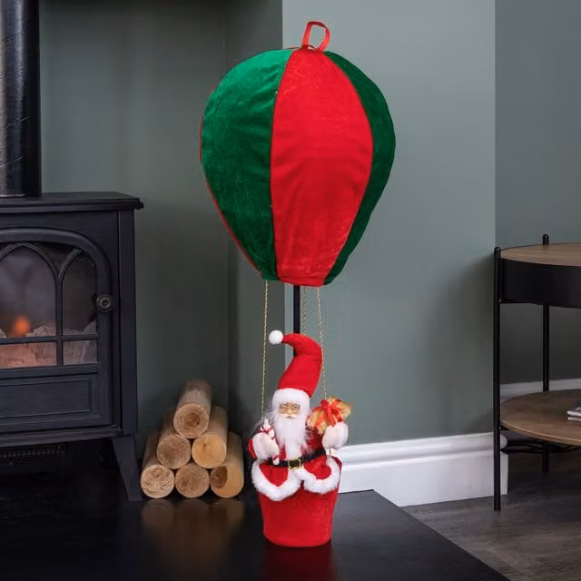 Samuel Alexander Red and Green Santa's Hot Air Balloon Hanging Christmas Decoration, 80 cm