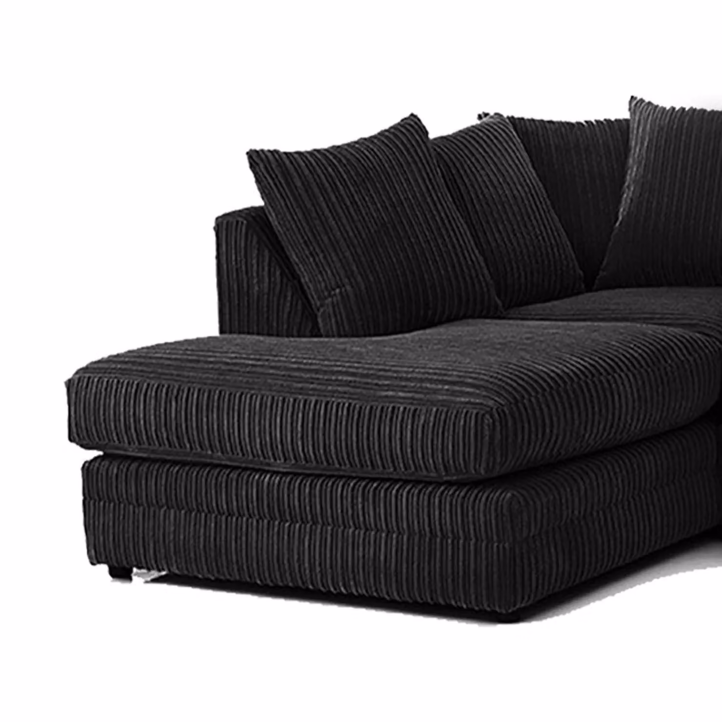 Luxor Living Black Jumbo Cord 4 Seater Left Hand Facing Corner Sofa – 2