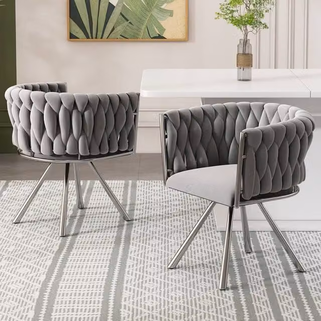 Merax Set of 2 Grey Velvet 360-Degree Swivel Dining Chairs with Metal Legs