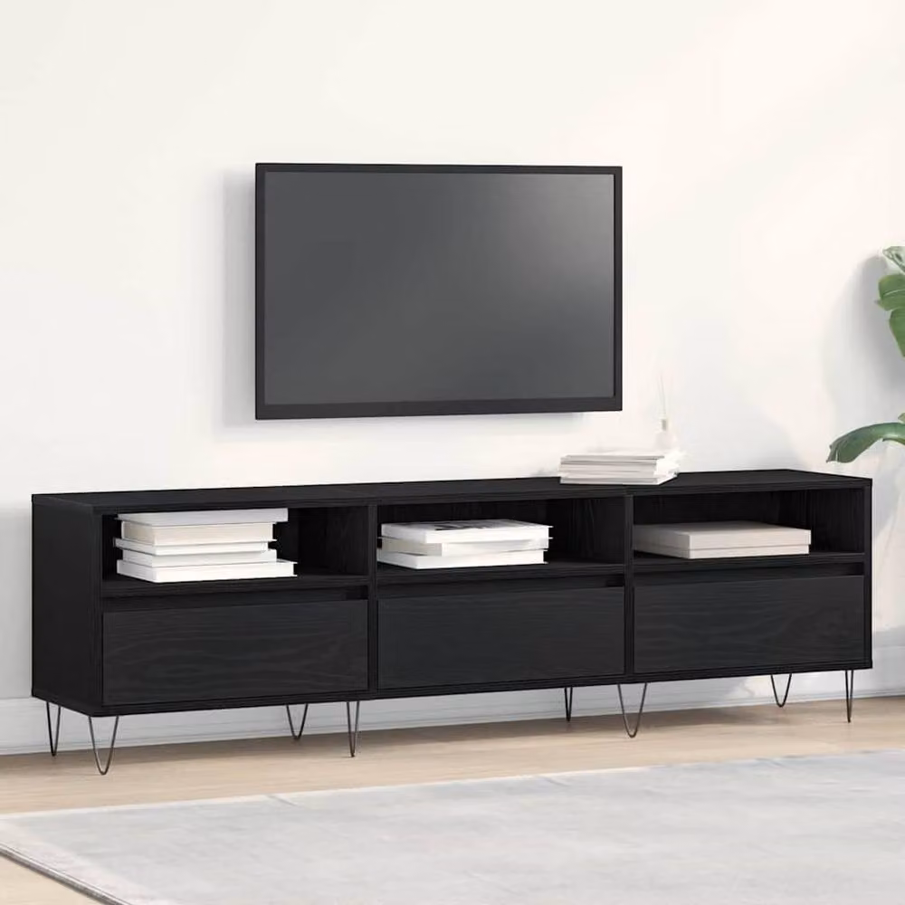 Berkfield Home TV Cabinet in Black Oak, W: 150 cm, D: 30 cm, H: 44.5 cm – 2