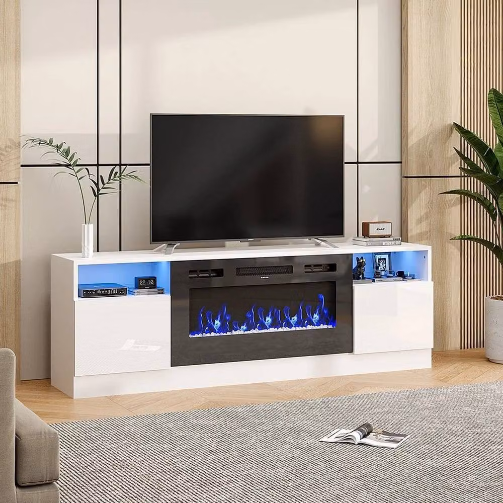 FORGEVIO Modern Glossy White Living Room TV Stand Unit Cabinet – 4