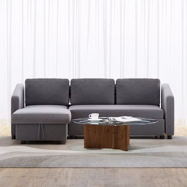 Livingandhome Grey L-Shape 3-Seater Corner Sofa Bed with Storage and Pull-Out Drawer