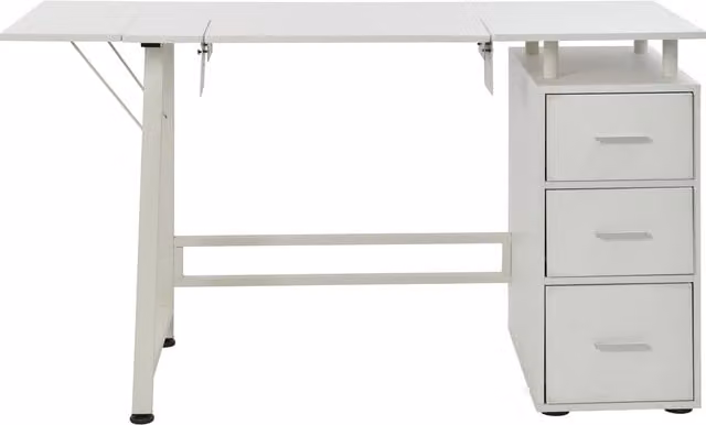 Sewing Online Large Height Adjustable Sewing Table with Drop Leaf and Adjustable Machine Platform in White