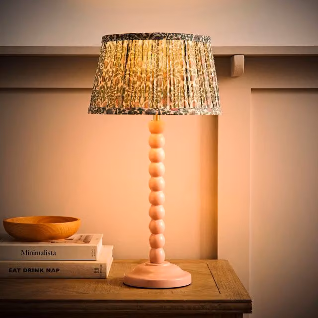 ValueLights Bobbin Bobble Table Lamp with Floral Pleated Taper Shade and Bulb in Multicolour