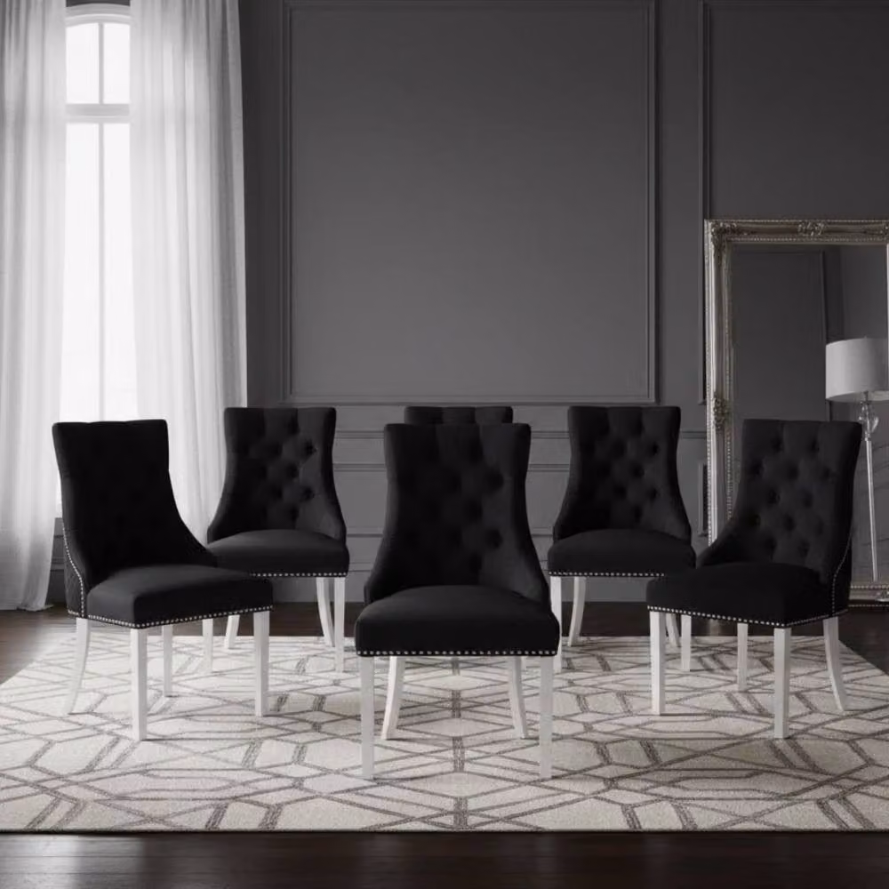 Home Luxe Interior Set of 6 Majestic Hudson Black Leather Lion Knocker Dining Chairs – 5