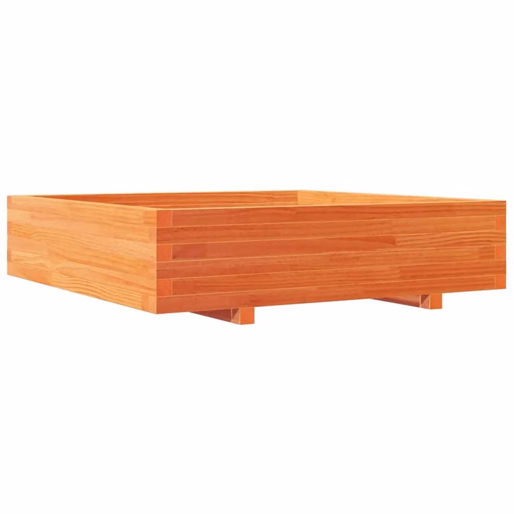 Berkfield Home Decorative Garden Planter Tub, Brown, Solid Wood, W: 100 cm, D: 100 cm, H: 26.5 cm – 2