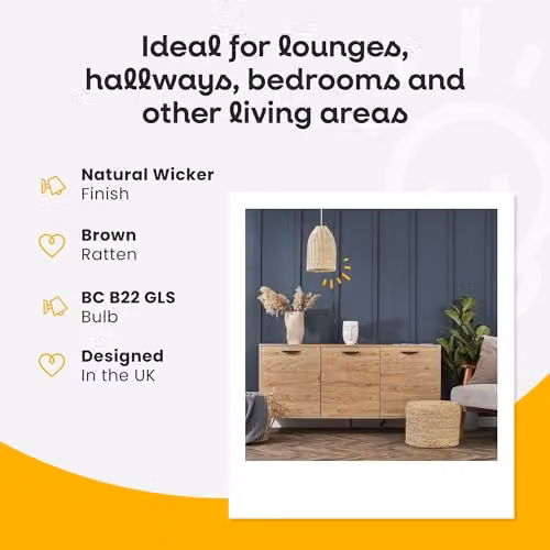 MiniSun Modern Rattan Basket Ceiling Light Shade in Natural Wicker Finish, Brown/Beige, Width: 21 cm – 3