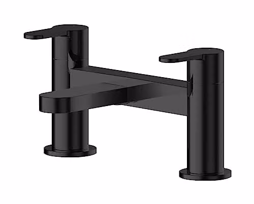 Nuie ARV403 Arvan Modern Round Deck Mounted Bath Filler Tap with Dual Lever Handles, Matt Black – 1