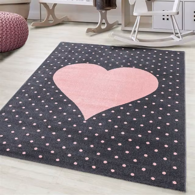 Bravich Nursery Hearts Rug in Pink and Grey, W: 230 cm