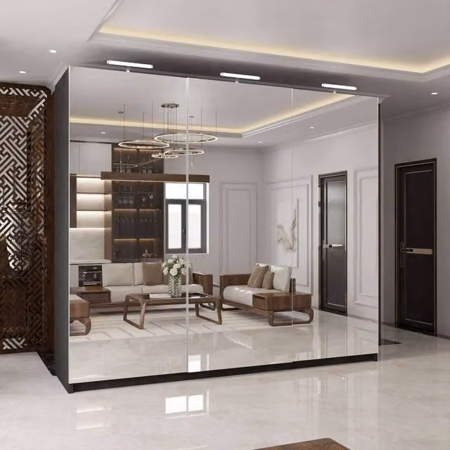 MN Furniture 3 Door Mirror Sliding Wardrobe with Integrated LED Lighting in Black, W: 250 cm, H: 217 cm – 1