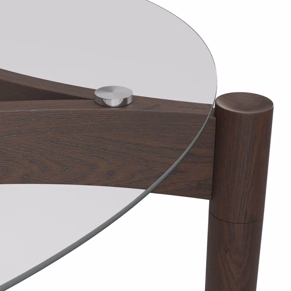 Wyld Haus Edenderry Square Dining Table with Transparent Glass Top and Brown Wood Base, 4 Seater – 3