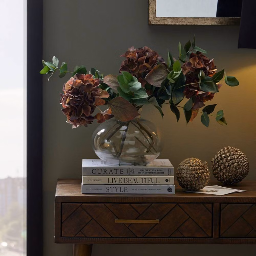 Lemon Pavilion Mixed Autumn Single Hydrangea Stem, Brown Plastic, W/D/H: 26 x 26 x 50 cm – 5