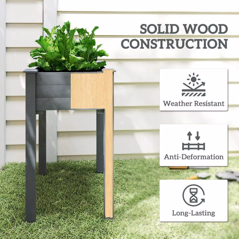 Outsunny Wooden Raised Bed for Vegetable and Ornamental Gardens, Grey, W: 46 cm, D: 59 cm, H: 76 cm – 7