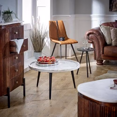 Indian Hub Opal Coffee Table with White Marble Top and Metal Legs, W/D/H: 70 x 70 x 36 cm – 3